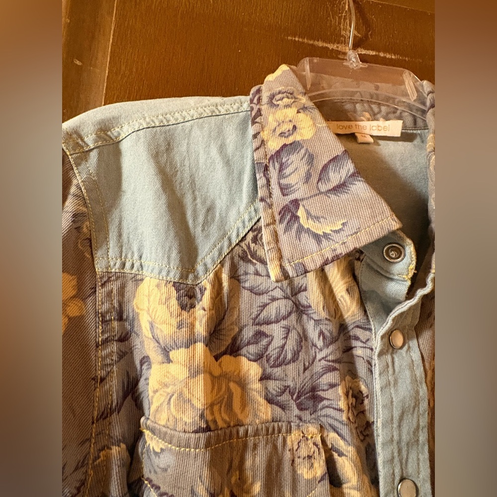 Love the Label Anthropologie Floral Chambray Belted Mini Dress - Picture 7 of 9